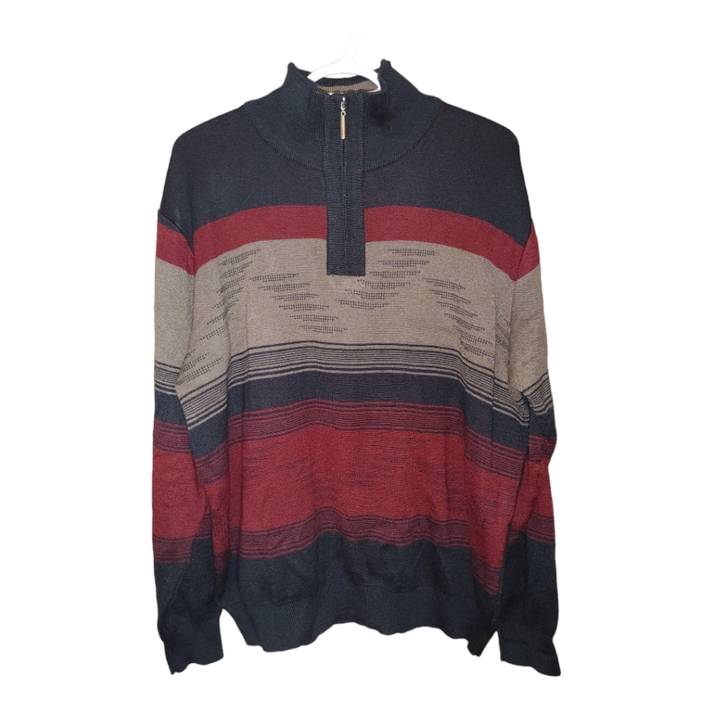 SERGIO LOUIS Mens Wool Blend Quarter Zip Color Block Pullover Sweater Size XL